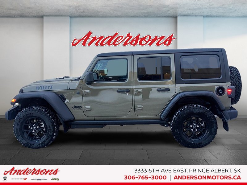 2026 Jeep Wrangler 4-Door WILLYS Heated Steering & Seats / Off-Road Package / Alpine Premium Rock Rails / Alpine Stereo