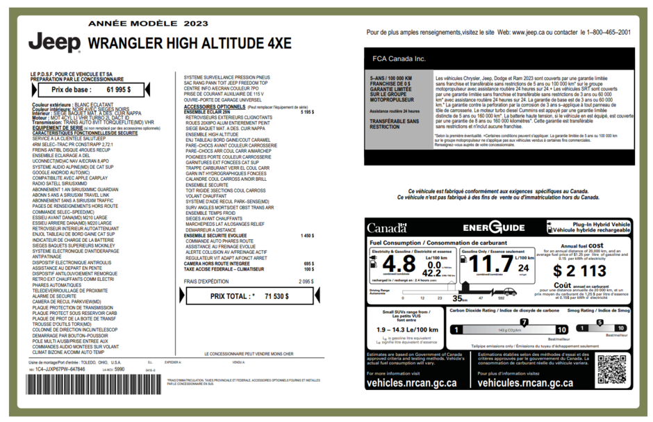 Jeep Wrangler 4xe High Altitude | Ensemble Eclair | 20 pcs | 8 pneus 2023 à Laval, Québec
