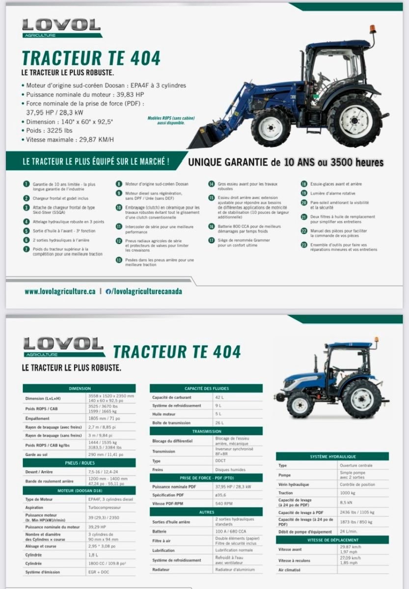 Tracteur compact Lovol TE 404 SOUFFLEUSE INCLUSE 2022-8