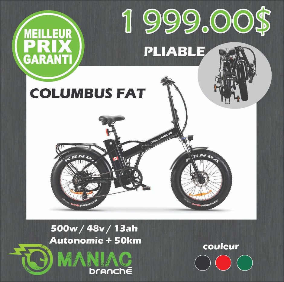 VÉLOS ÉLECTRIQUES SLANE COLUMBUS 500W, 48V, 12ah 2021-0