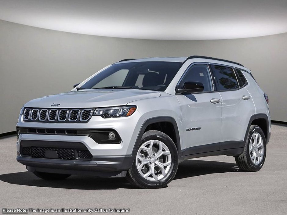 2025 Jeep Compass NORTH IN SILVER METALLIC EQUIPPED WITH A 2.0L TURBO I4 , 4X4 , 8SPD AUTO , TERRAIN MGMT , FCW , ACTIVE LANE MGMT , BACKUP CAM ,-0