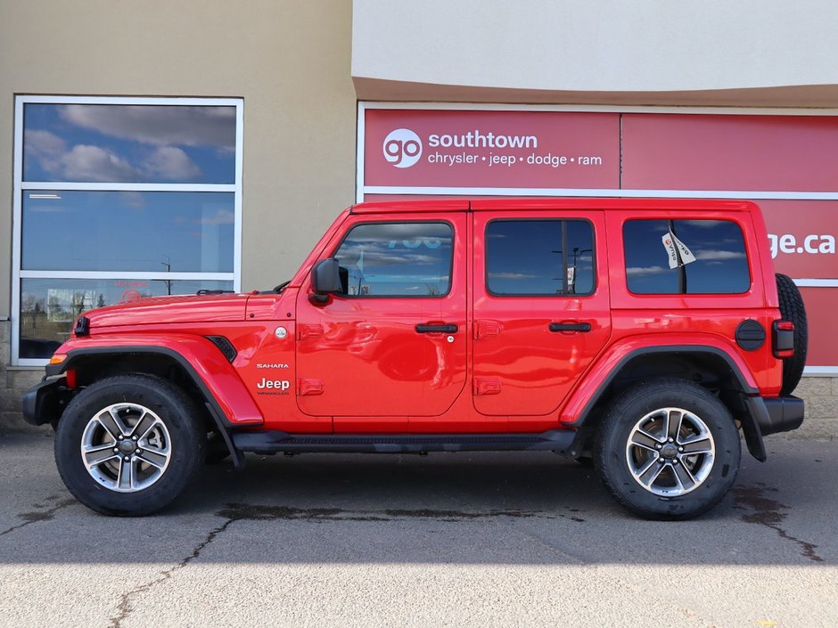 2023 Jeep Wrangler SAHARA IN FIRECRACKER RED EQUIPPED WITH A 3.6L V6 W/ETORQUE , 4X4 , 8SPD TF AUTO , HARDTOP , SIDE STEPS , LSD , LED LIGHTING , T-6