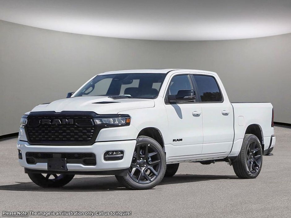 2025 Ram 1500 SPORT NIGHT EDITION IN BRIGHT WHITE EQUIPPED WITH A 3.0L TWIN TURBO I6 , 4X4 , 8SPD AUTO , PANO SUNROOF , SPORT HOOD , SPORT LVL-0