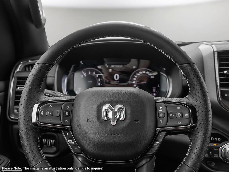 2025 Ram 1500 SPORT IN DIAMOND BLACK EQUIPPED WITH A 3.0L TWIN TURBO I6 , 4X4 , 8SPD AUTO , SPORT HOOD , PANORAMIC SUNROOF , TECH GROUP , TRAI-12