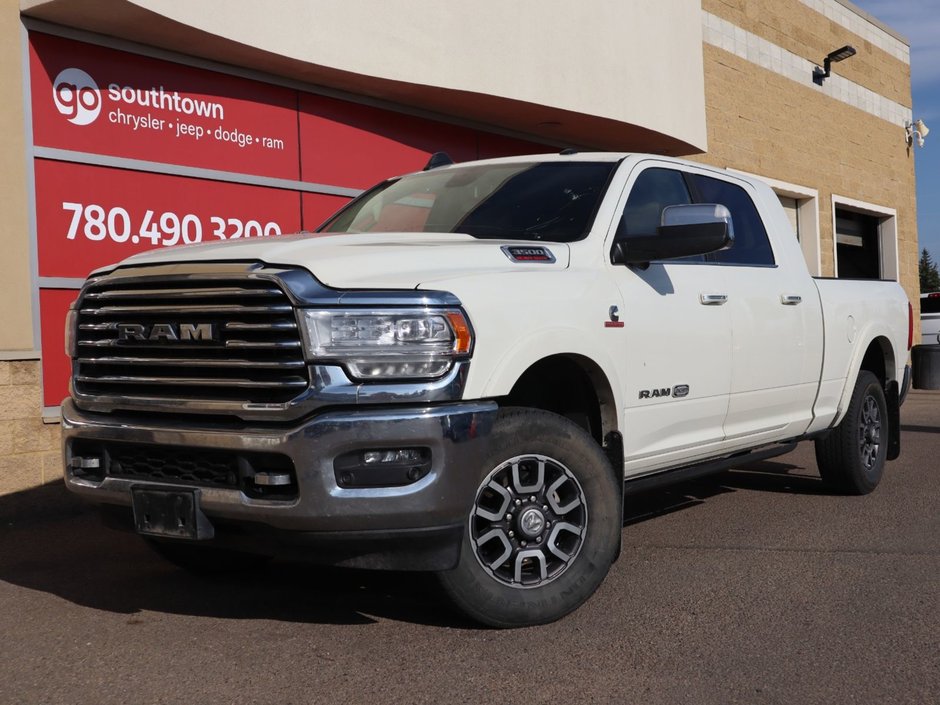 2022 Ram 3500 LONGHORN IN PEARL WHITE EQUIPPED WITH A 6.7L CUMMINS TURBO DIESEL , 4X4 , 6SPD AISIN HD AUTO , ADAPTIVE STEERING , REAR AUTO LVL-0