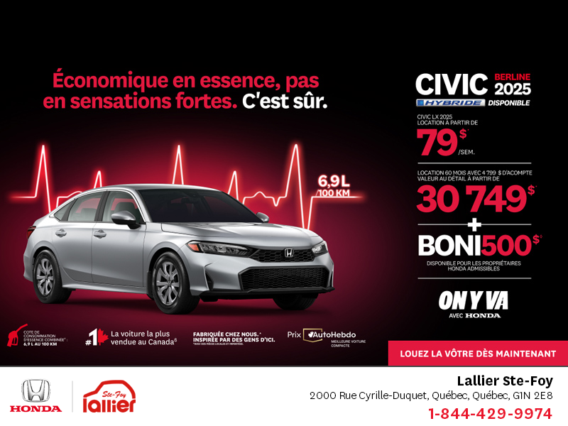 Obtenez le Honda Civic Sedan Hybride 2025 !