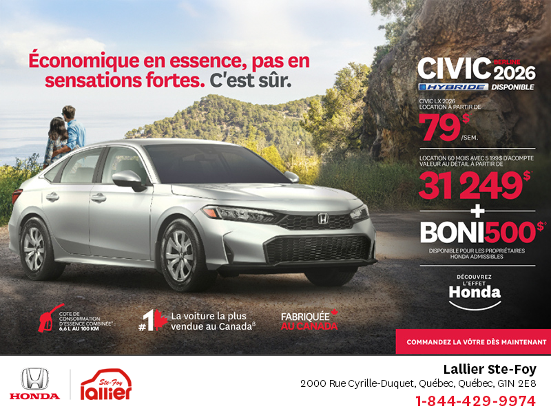 Obtenez le Honda Civic Sedan Hybride 2026 !