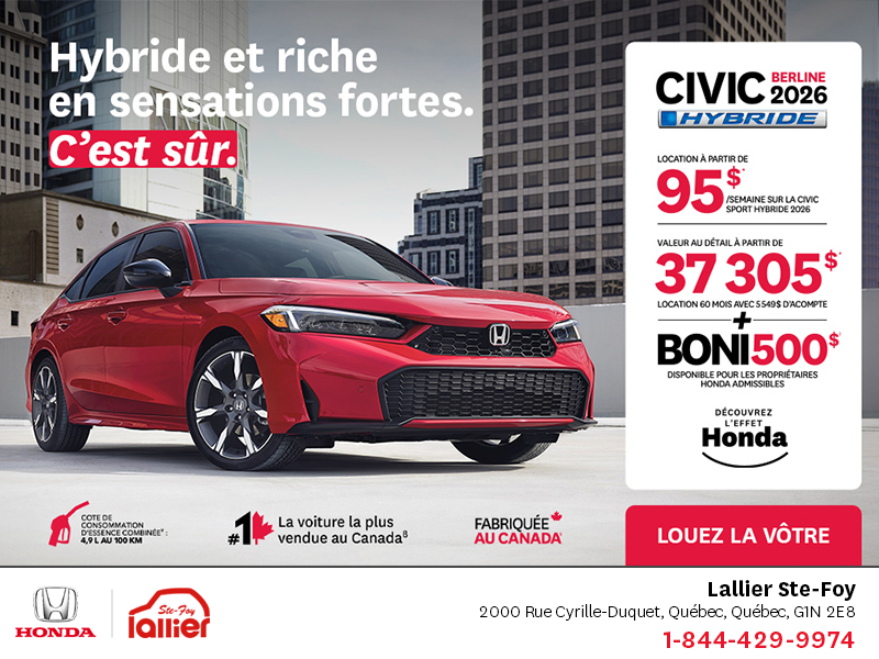 Obtenez le Honda Civic Sedan Hybride 2026 !
