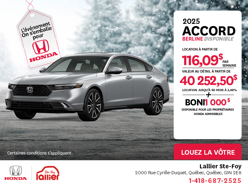 Obtenez la Honda Accord 2025 !