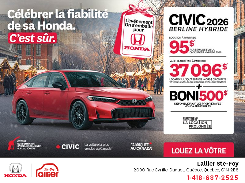 Obtenez le Honda Civic Berline Hybride 2026 !