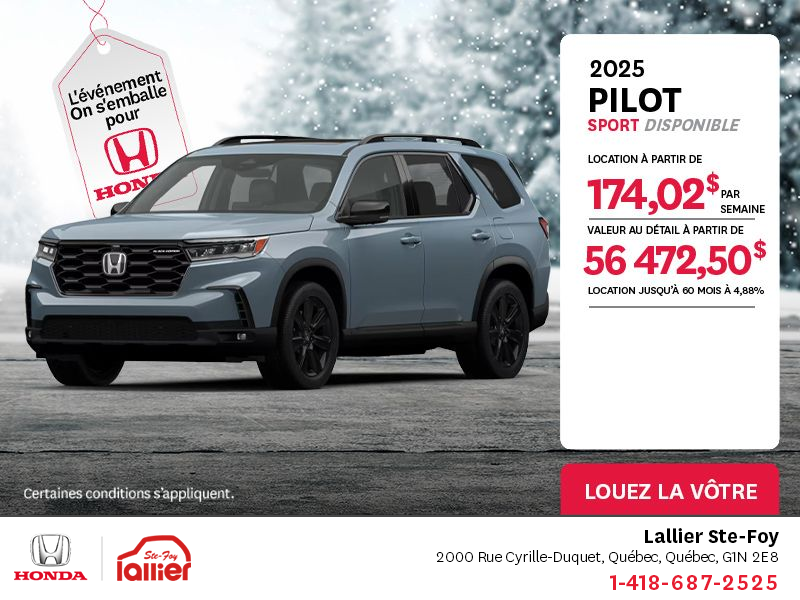 Obtenez le Honda Pilot 2025 !