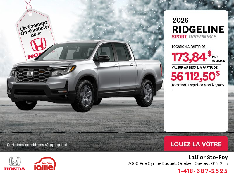 Obtenez le Honda Ridgeline 2026 !