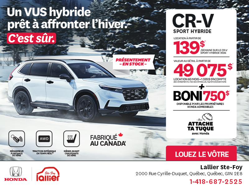 Obtenez le Honda CR-V Hybride 2026!