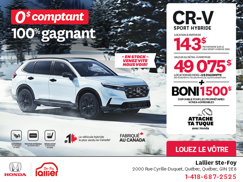 Obtenez le Honda CR-V Hybride 2026!