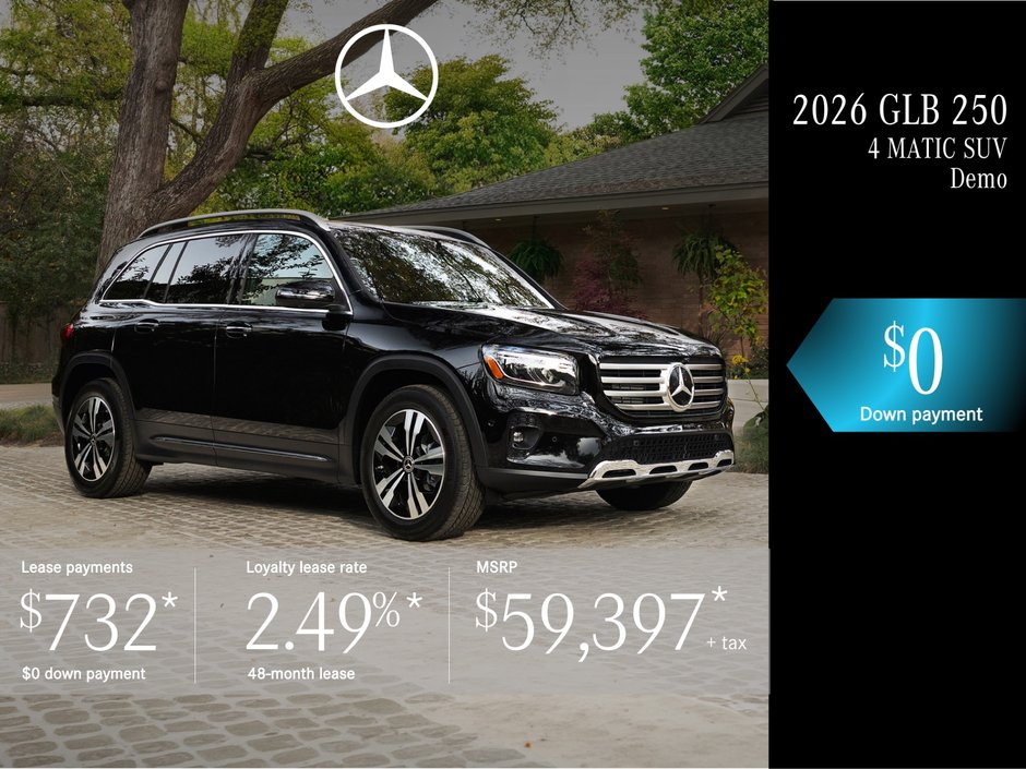 Lease the 2026 GLB 250 4MATIC SUV from $732/month + tax.