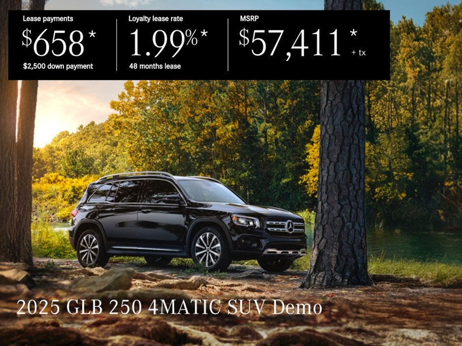 Lease the 2025 GLB 250 4MATIC SUV from $658/per month + tax*.