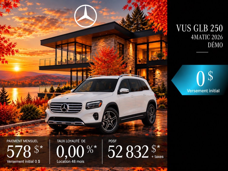 VUS GLB 250 4MATIC 2026 DÉMO à partir de 578 $ + taxes par mois*