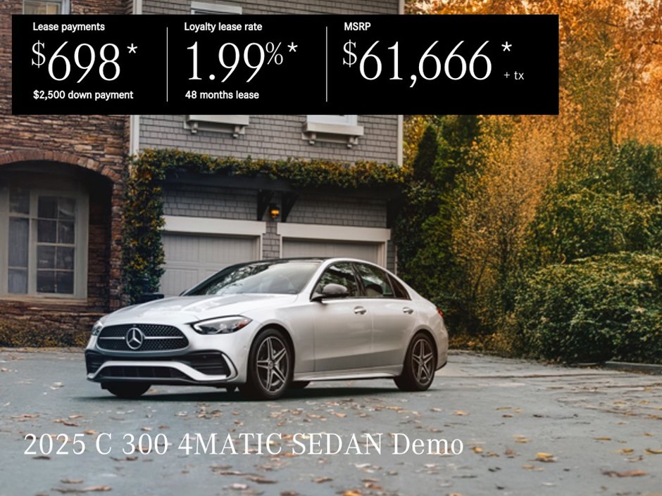 Lease the 2025 C 300 4MATIC SEDAN from $698/per month + tax*.
