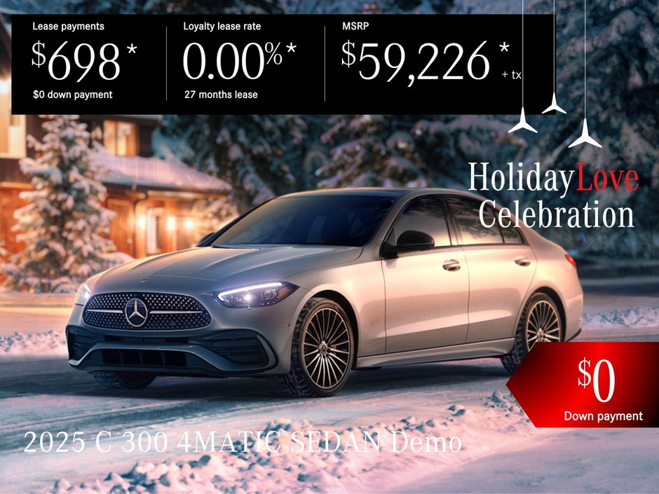 Lease the 2025 C 300 4MATIC SEDAN from $698/per month + tax*.
