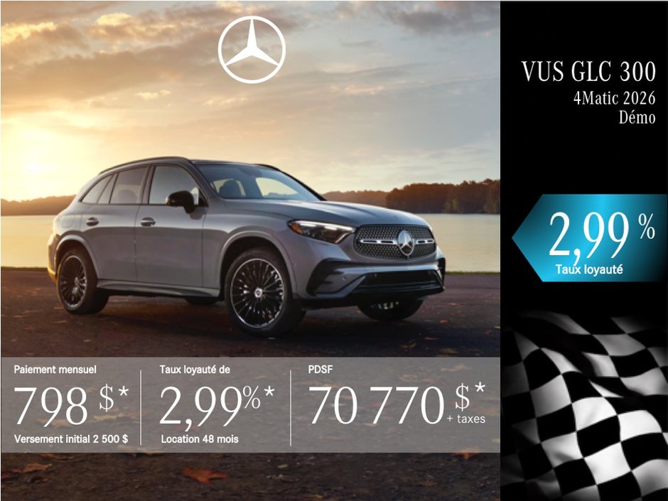 VUS GLC 300 4MATIC 2026 en location à partir de 798 $/mois + taxes.