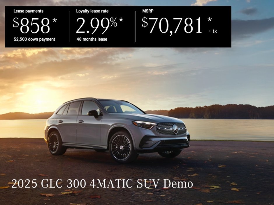 Lease the 2025 GLC 300 4MATIC SUV from $858/per month + tax*.