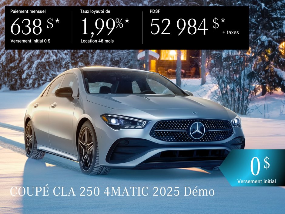 COUPÉ CLA 250 4MATIC 2025 en location à partir de 638 $*/par mois + taxes