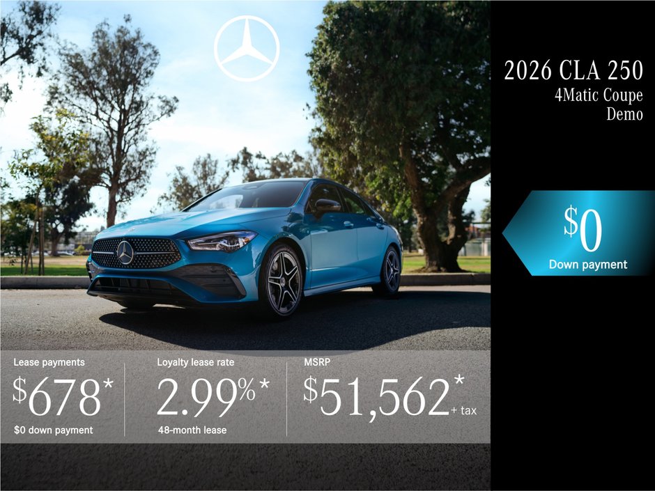 Lease the 2026 CLA 250 4MATIC Coupe from $678/month + tax.