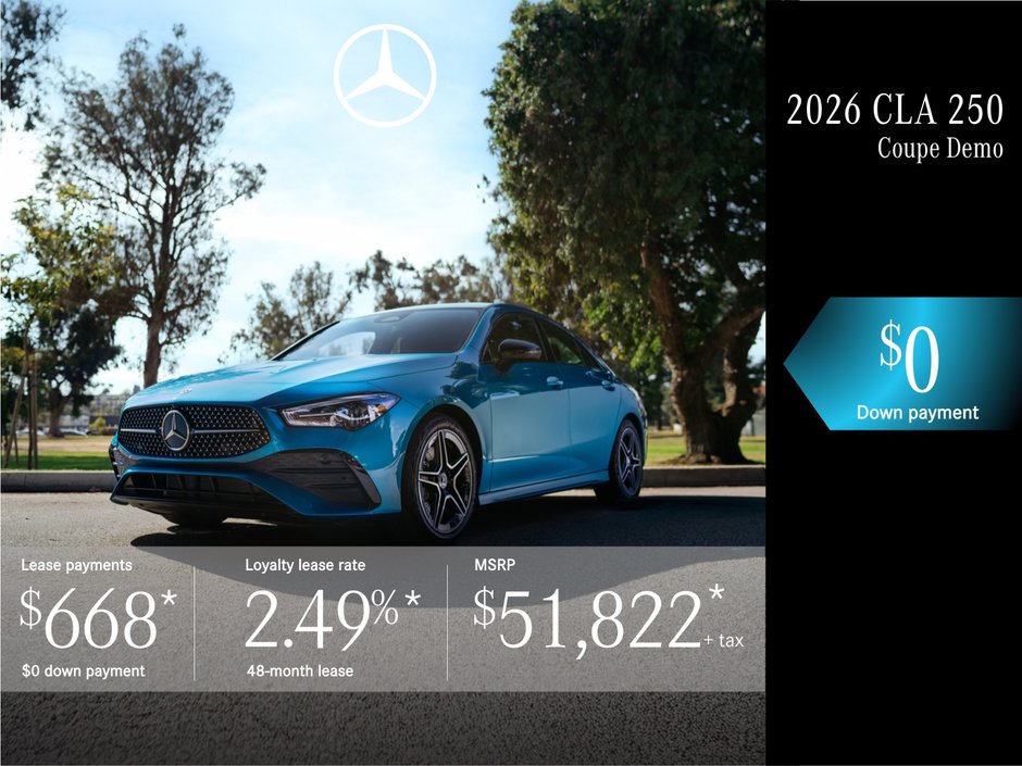 Lease the 2026 CLA 250 Coupe from $678/month + tax.