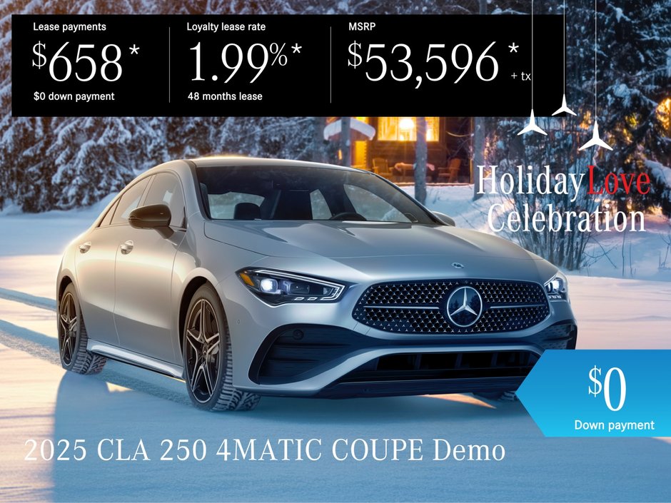 Lease the 2025 CLA 250 4MATIC COUPE from $658/per month + tax*.