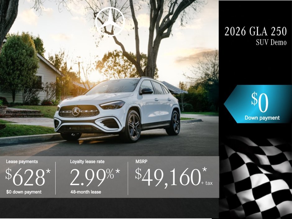 Lease the 2026 GLA 250 SUV from $628/month + tax.