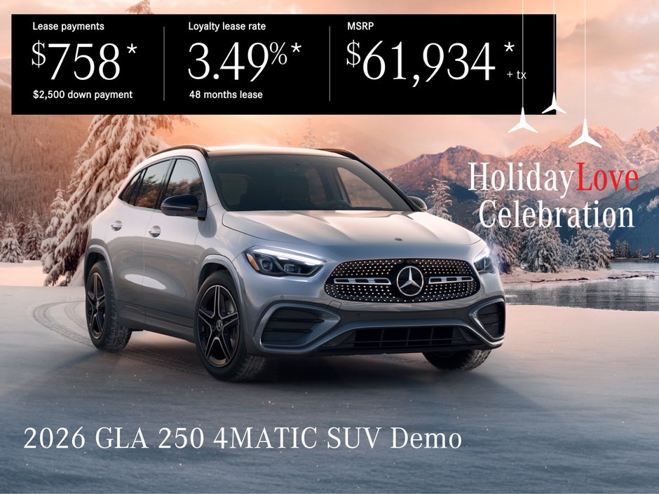 Lease the 2026 GLA 250 4MATIC SUV from $758/per month + tax*.