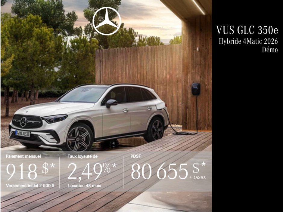 VUS GLC 350e 4MATIC 2026 en location à partir de 918 $/mois + taxes.