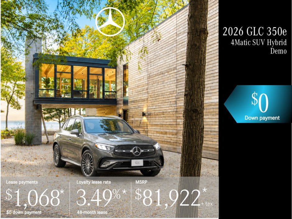 Lease the 2026 GLC 350e 4MATIC Hybrid SUV from $1,068/month + tax*