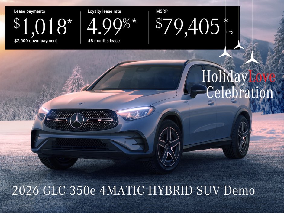 Lease the 2026 GLC 350e 4MATIC HYBRID SUV from $1,018/per month + tax*.
