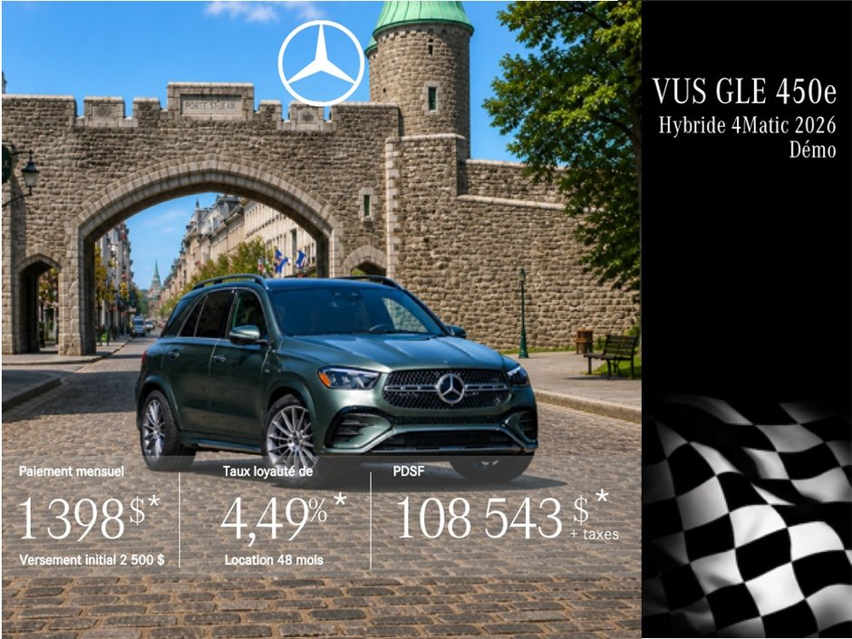 VUS GLE 450e 4MATIC 2026 en location à partir de 1 398 $/par mois + taxes.