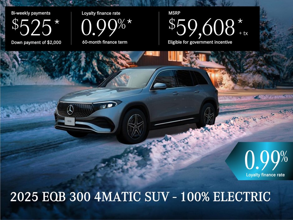 Finance the 2025 EQB 300 4MATIC SUV from $525/bi-weekly + tax.