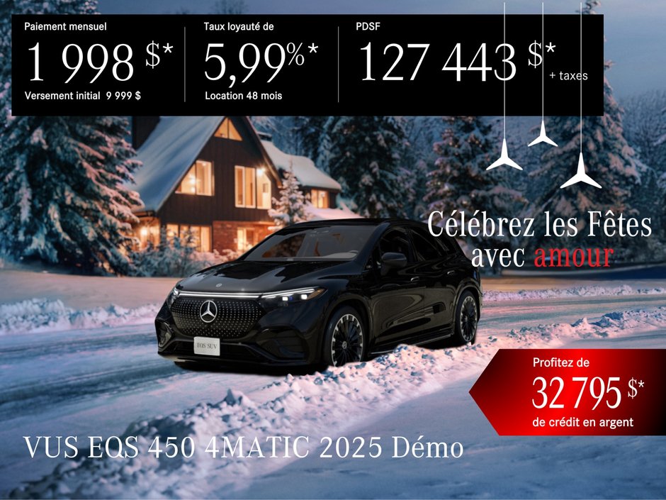 VUS EQS 450 ÉLECTRIQUE 4MATIC 2025 en location à partir de 1 998 $/par mois + taxes.