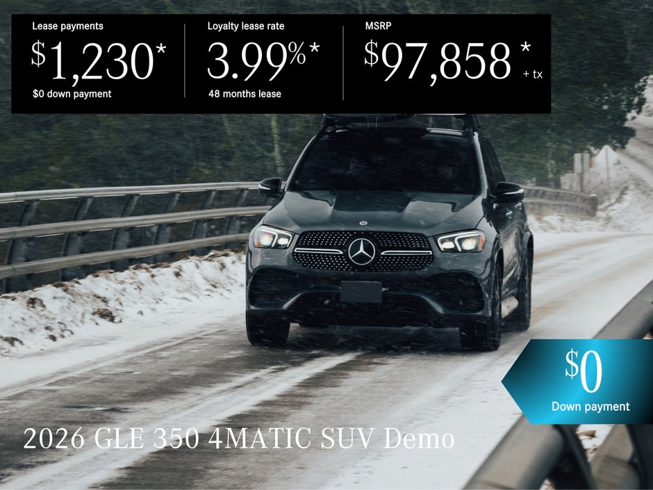 Lease the 2026 GLE 350 4MATIC SUV from $1,230/per month + tax.