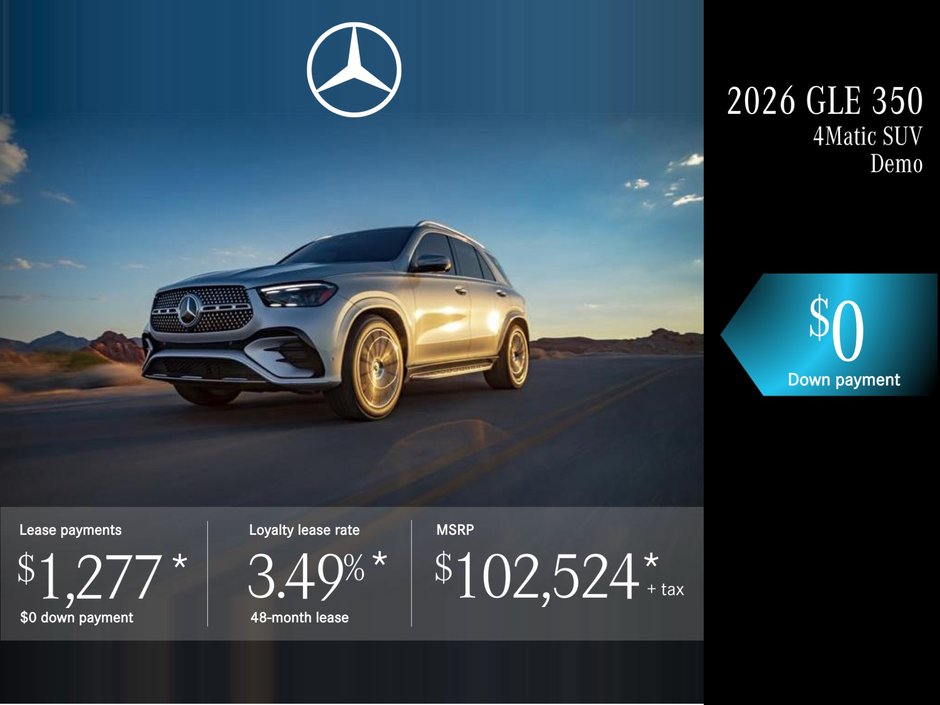 Lease the 2026 GLE 350 4MATIC SUV from $1,277/per month + tax.