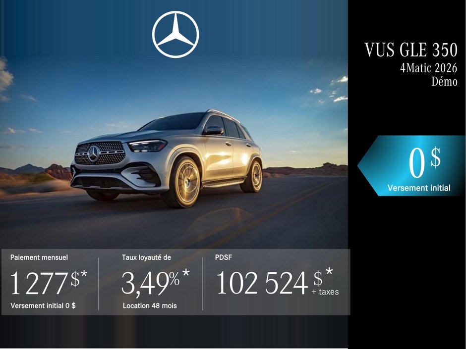 VUS GLE 350 4MATIC 2026 en location à partir de 1 277 $/par mois + taxes.