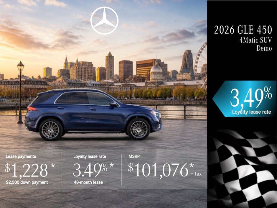 Lease the 2026 GLE 450 4MATIC SUV from $1,228/per month + tax.