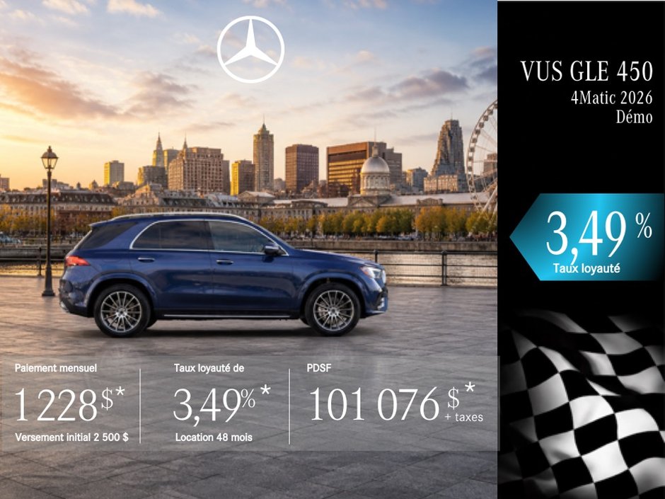 VUS GLE 450 4MATIC 2026 en location à partir de 1 228 $/par mois + taxes.