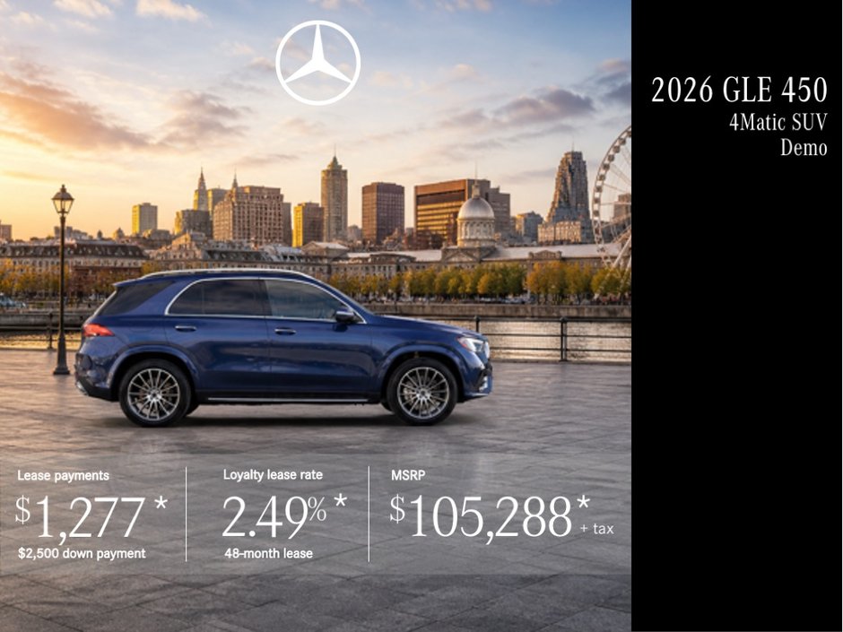 Lease the 2026 GLE 450 4MATIC SUV from $1,277/per month + tax.
