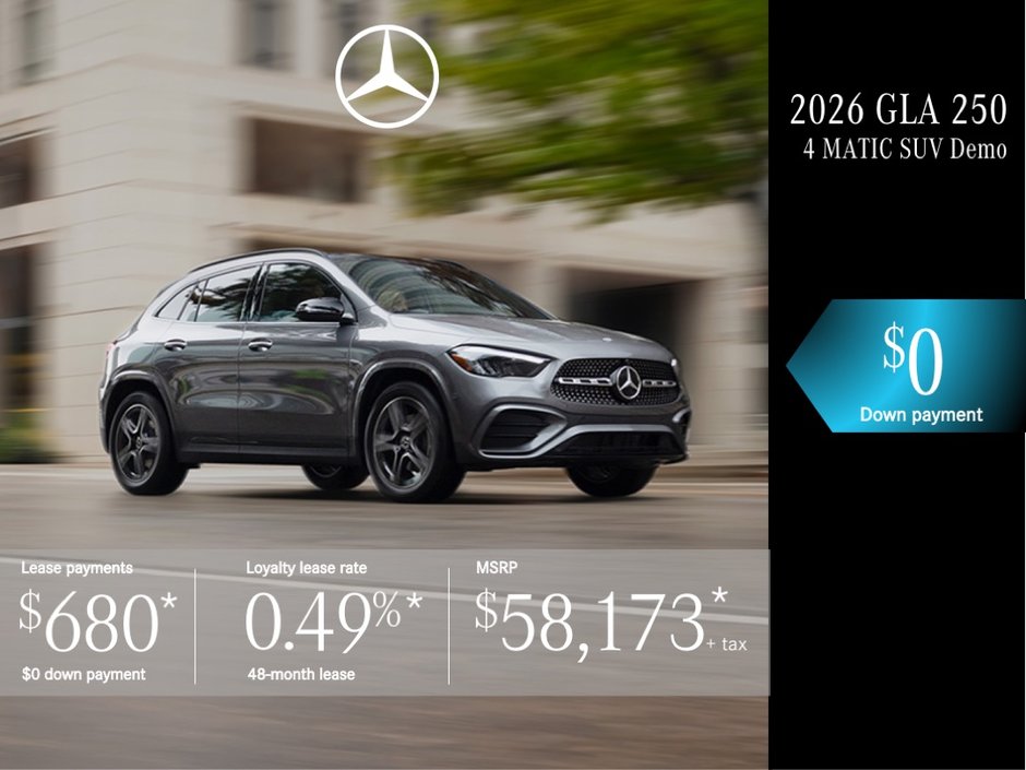 Lease the 2026 GLA 250 4MATIC SUV from $680/month + tax*
