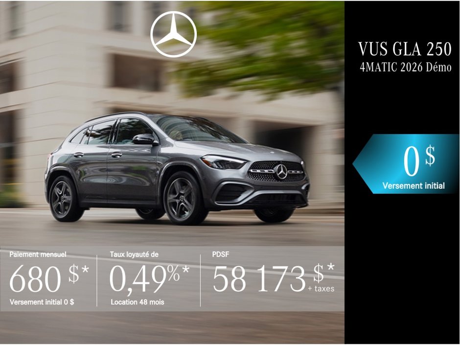 VUS GLA 250 4MATIC 2026 en location à partir de 680 $/mois + taxes*