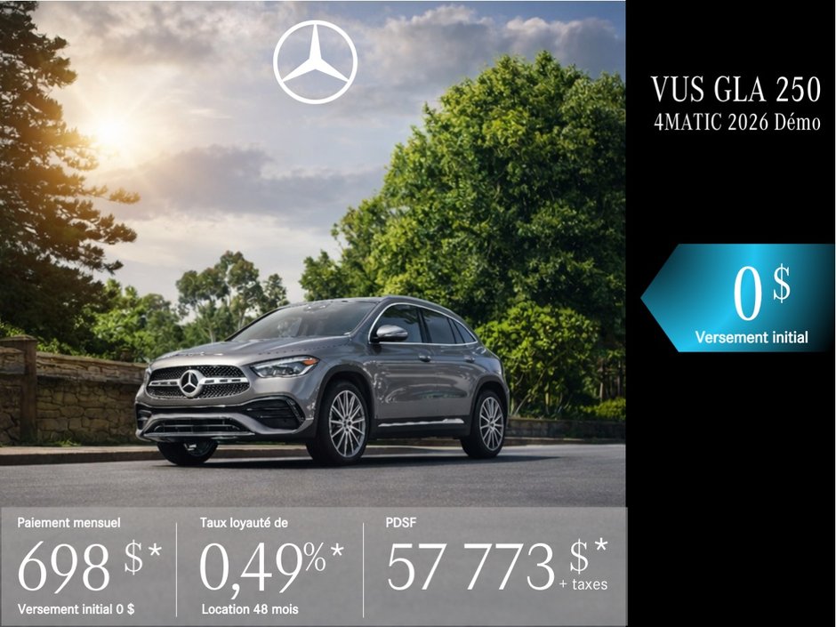 VUS GLA 250 4MATIC 2026 en location à partir de 698 $/mois + taxes*