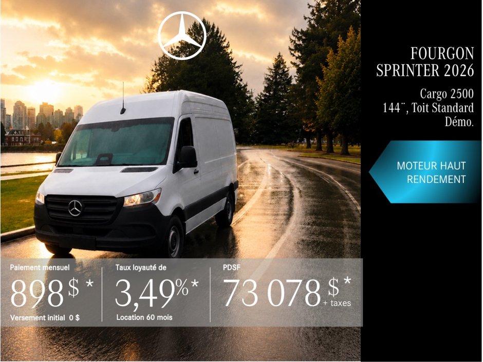 FOURGON SPRINTER UTILITAIRE 2026 TOIT STANDARD 144¨ DIESEL – location 60 mois à partir de 898 $/mois + taxes*