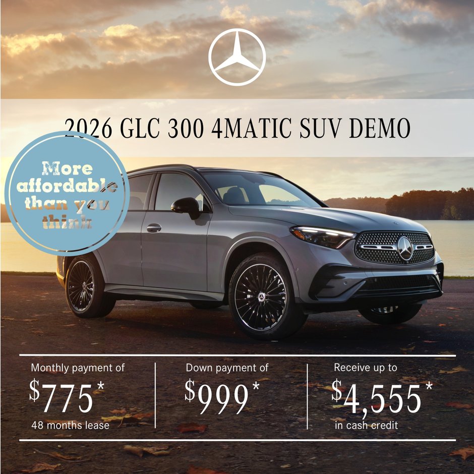Lease the 2026 GLC 300 4MATIC SUV from $775/month + tax*