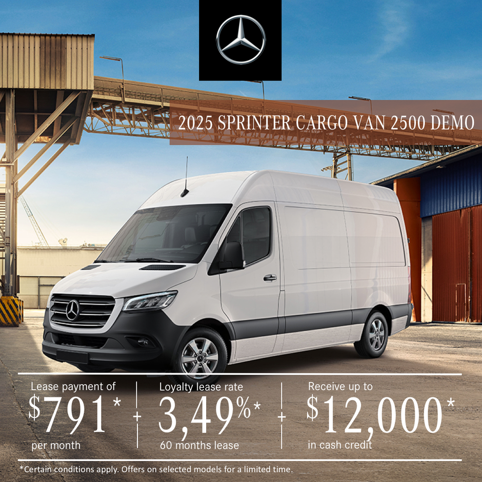 2025 SPRINTER CARGO VAN 2500 demo at $791/month + taxes*