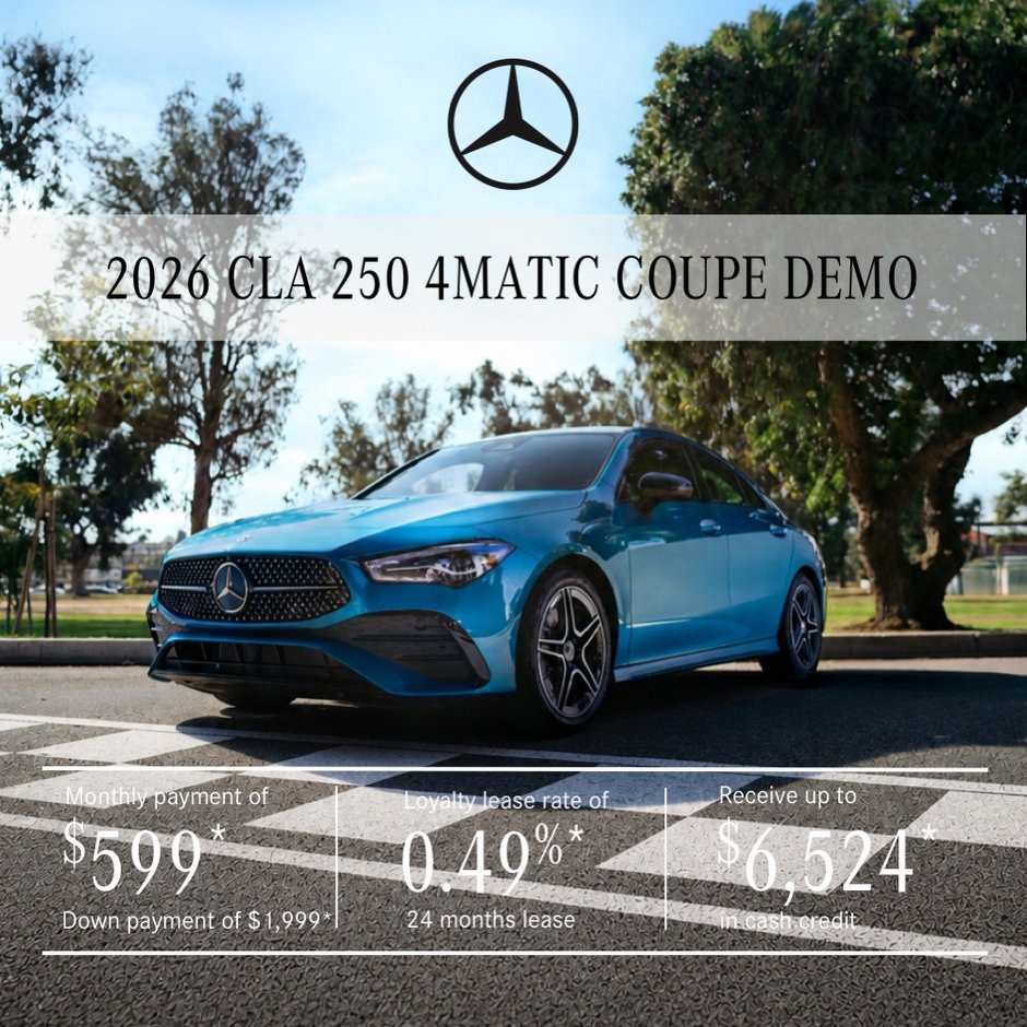 Lease the 2026 CLA 250 Coupe for 24 MONTHS from $599/month + tax*